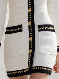 Contrasting Trim Chunky Knit Cardigan Jacket
