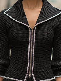Structured Black Knit Zipper Jacket