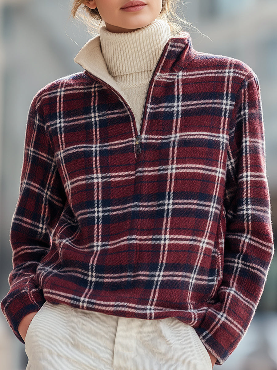Half-Zip Plaid Fleece Pullover