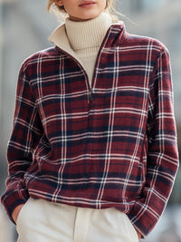 Half-Zip Plaid Fleece Pullover