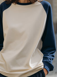 Navy And Cream Contrast Raglan Long-Sleeve Top
