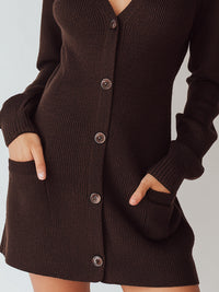 Chocolate Brown Button-Front Knit Sweater Dress