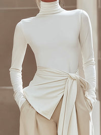Draped Waist Turtleneck Top In Ivory