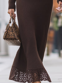 Lace Hem High Neck Knitted Maxi Dress