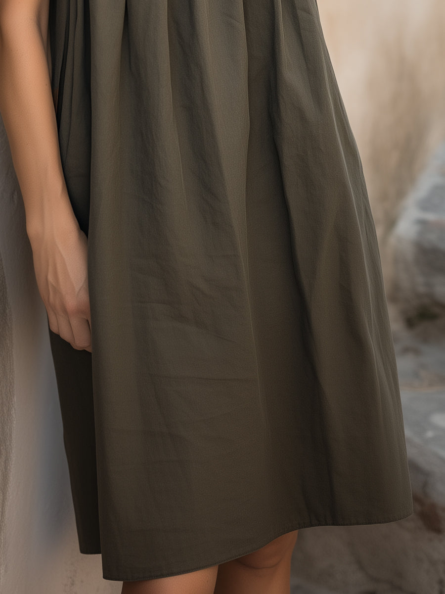 Smocked Yoke Short Sleeve Midi Dress