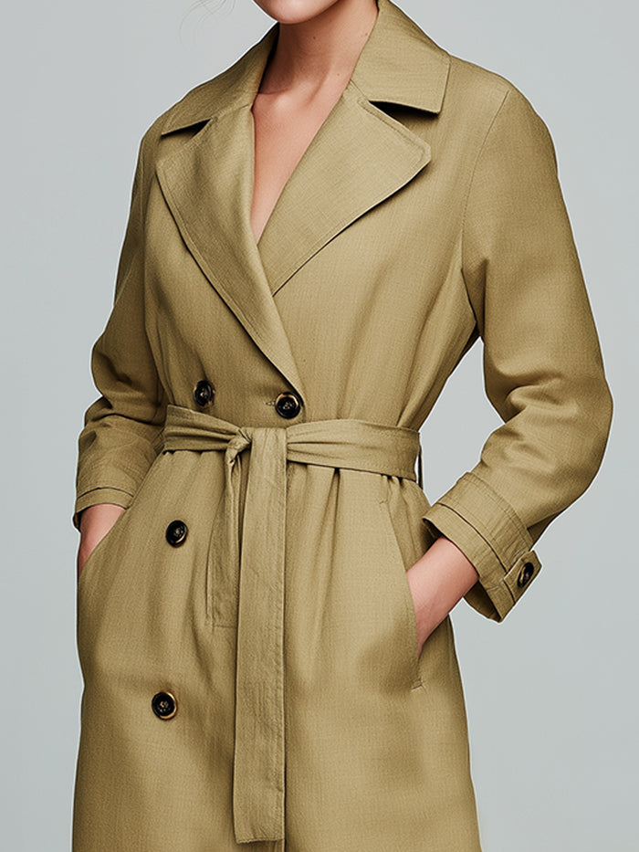 Lace-up Double-breasted Long Trench Coat