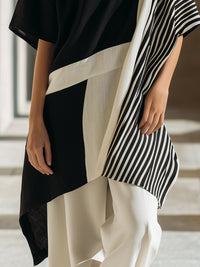 Asymmetric Stripe Color-Block Draped Top