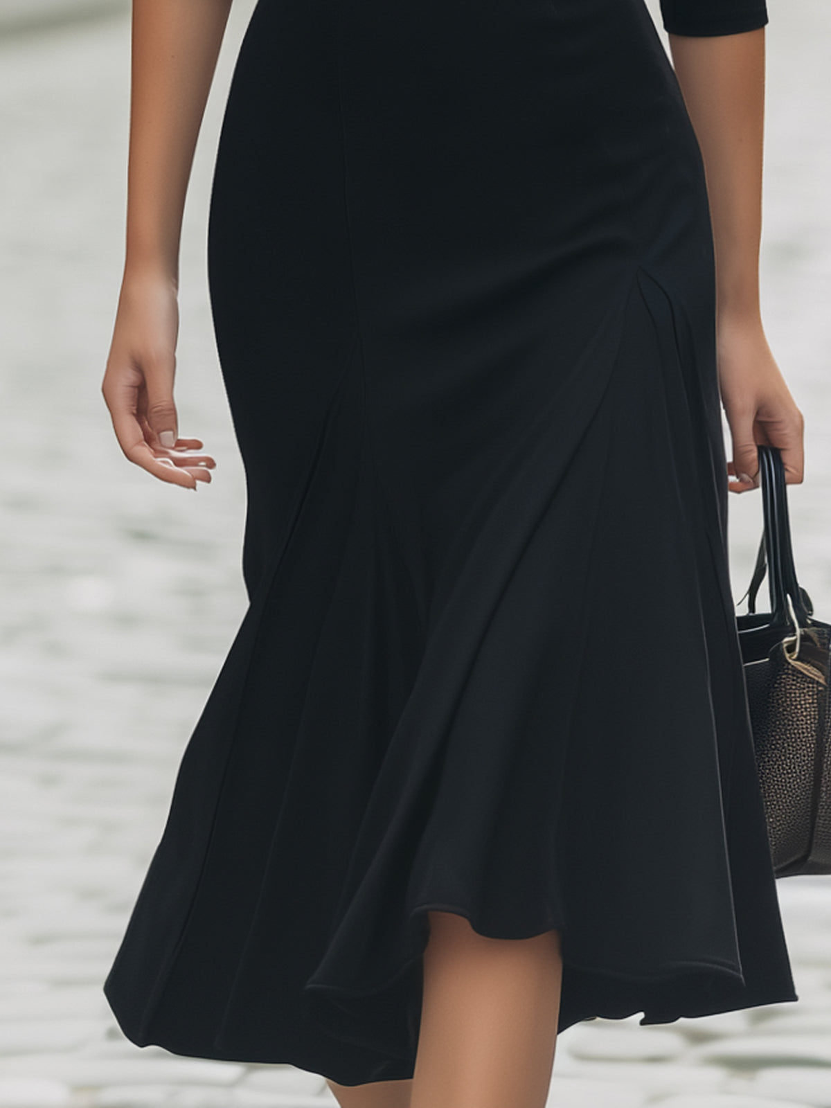 Draped Neckline Fitted Midi Dress