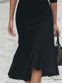 Draped Neckline Fitted Midi Dress