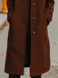 Chestnut Brown Single-Breasted Wool Coat