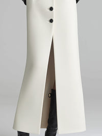 Longline Coat Dress With Black Faux Leather Lapel And Cuffs