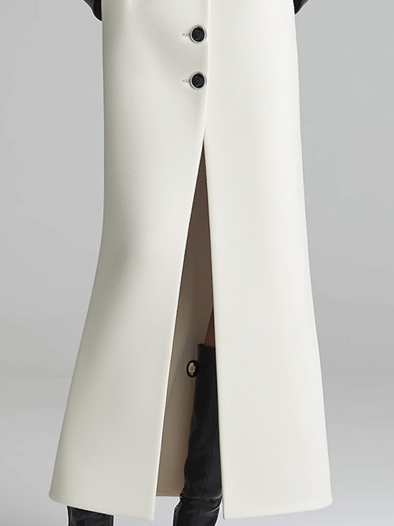 Longline Coat Dress With Black Faux Leather Lapel And Cuffs