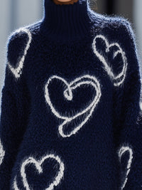 Cozy Heart Pattern Turtleneck Sweater