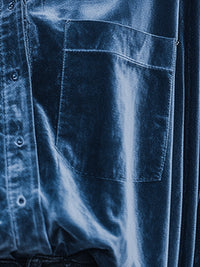 Midnight Blue Velvet Button-Up Shirt