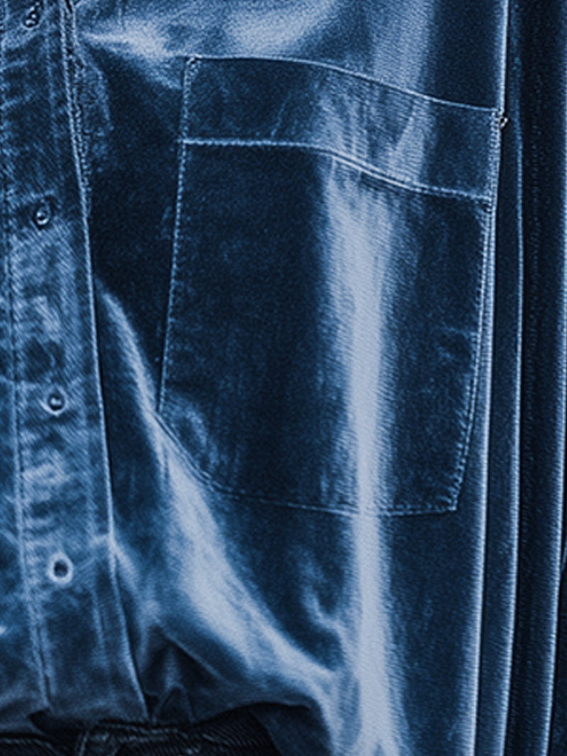 Midnight Blue Velvet Button-Up Shirt