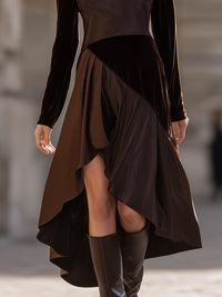 Asymmetric Velvet And Satin Panel Dress