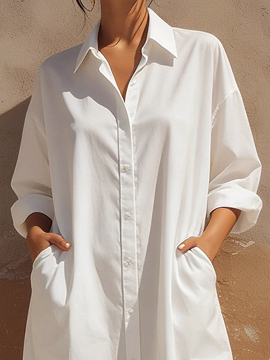 Minimalist Longline Shirt Dress With Pockets