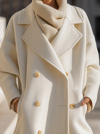 Double-Breasted Ivory Wool Coat With Oversized Lapels