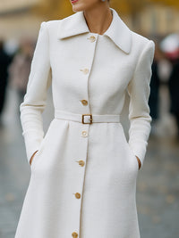 Timeless Grace Belted Ivory Coat Dress
