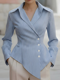 Striped Button-Down Asymmetrical Shirt