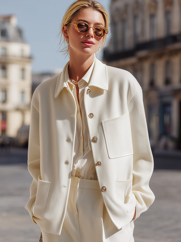 Ivory Casual Button Worker Jacket