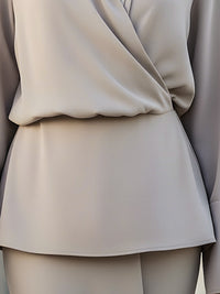 Elegant Draped Mock-Neck Long-Sleeve Blouse