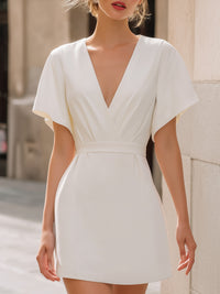 Deep V-Neck Flutter Sleeve Mini Dress