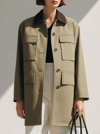 Khaki Utility Jacket With Contrast Collar