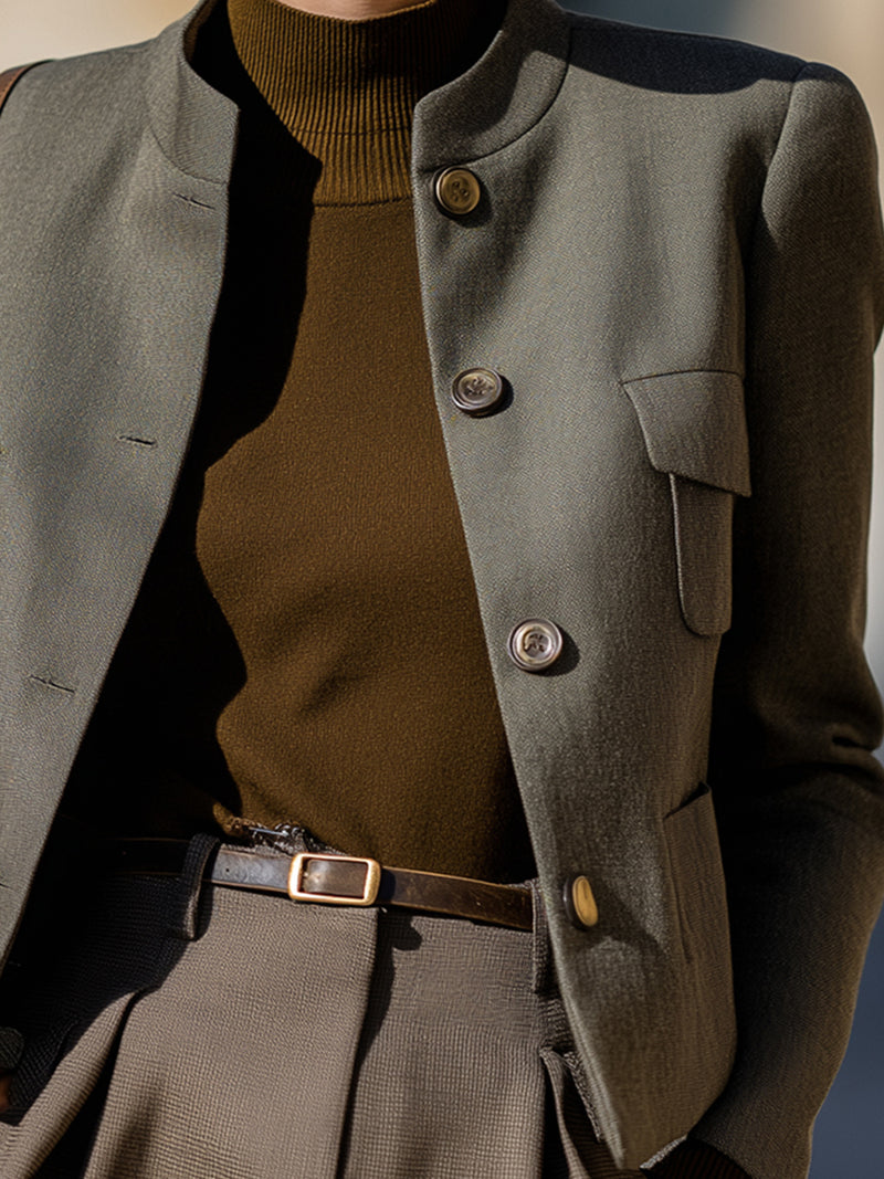 Minimalist Mandarin Collar Utility Blazer