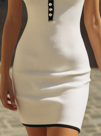 Ribbed Knit Polo Dress With Black Contrast Collar