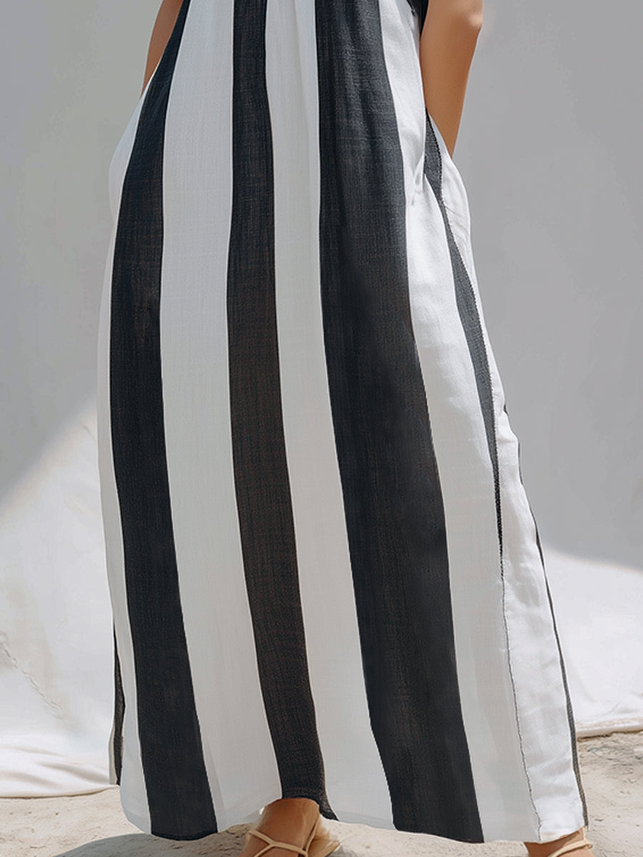Cross-Halter Striped Maxi Dress