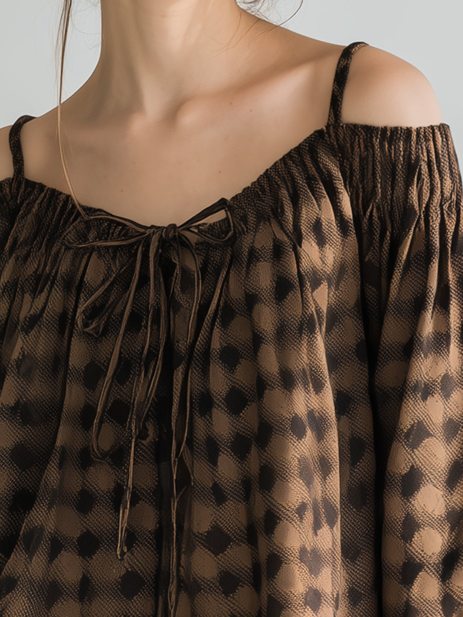 Printed Off-Shoulder Tie-Front Blouse With Adjustable Straps