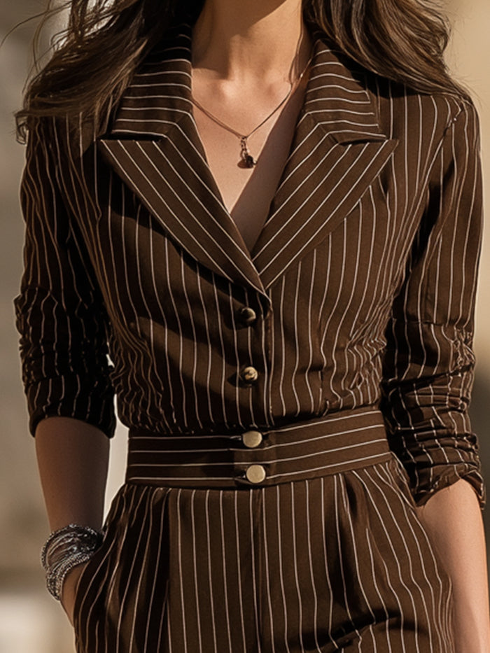 Pinstripe Wide-Leg Suit Set