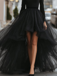 Dramatic Tulle High-Low Gown With Fitted Bodice