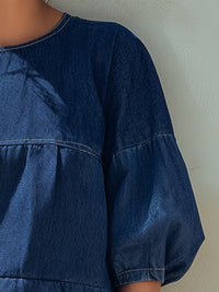 Puff Sleeve Tiered Denim Mini Dress