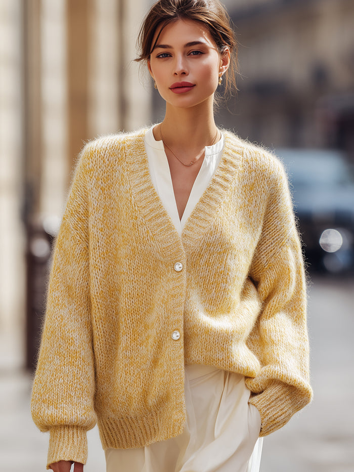 Soft Yellow Mohair Blend Cardigan