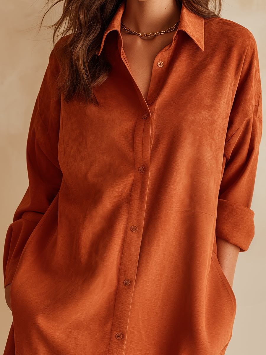 Pumpkin Orange Satin Shirt Dress