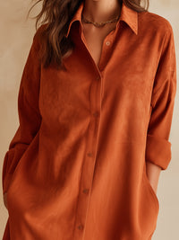 Pumpkin Orange Satin Shirt Dress