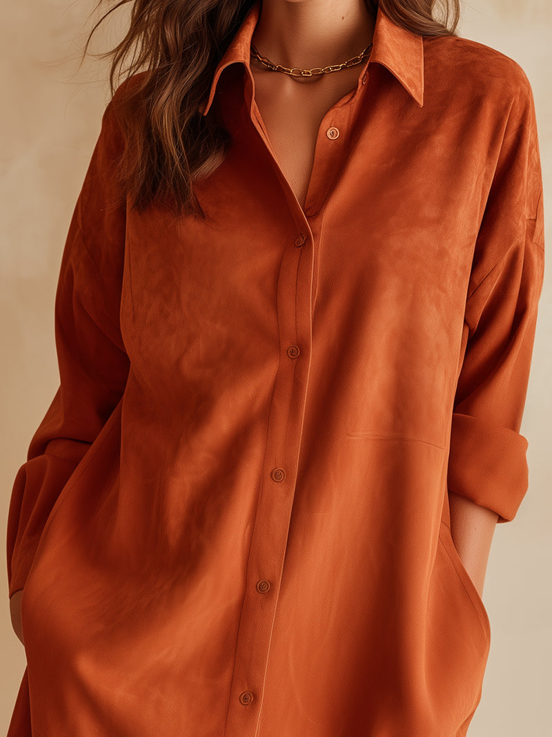 Pumpkin Orange Satin Shirt Dress