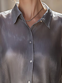 Iridescent Sheer Silk Blouse With Structured Collar