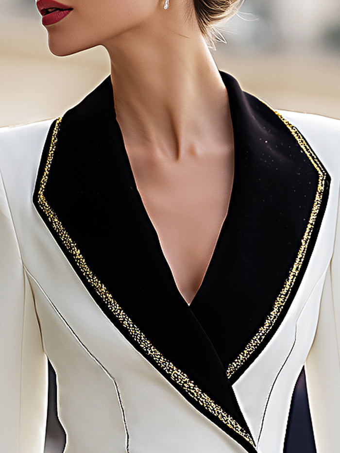 Embellished Asymmetric Blazer With Velvet Lapel