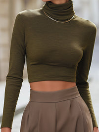 Olive Green Cropped Turtleneck Top