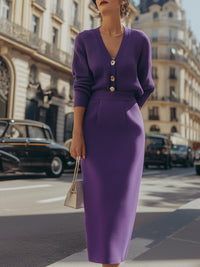 Knit Cardigan And Midi Skirt Set