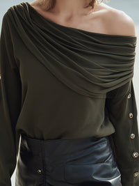 Draped Off-Shoulder Grommet Sleeve Top