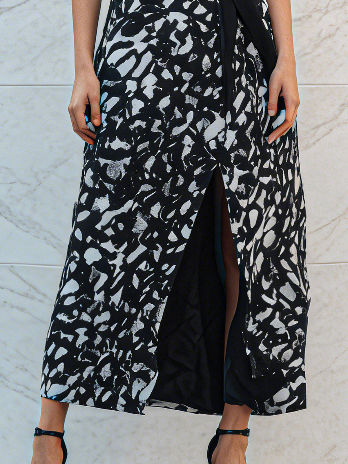 Abstract Print Belted Maxi Dress