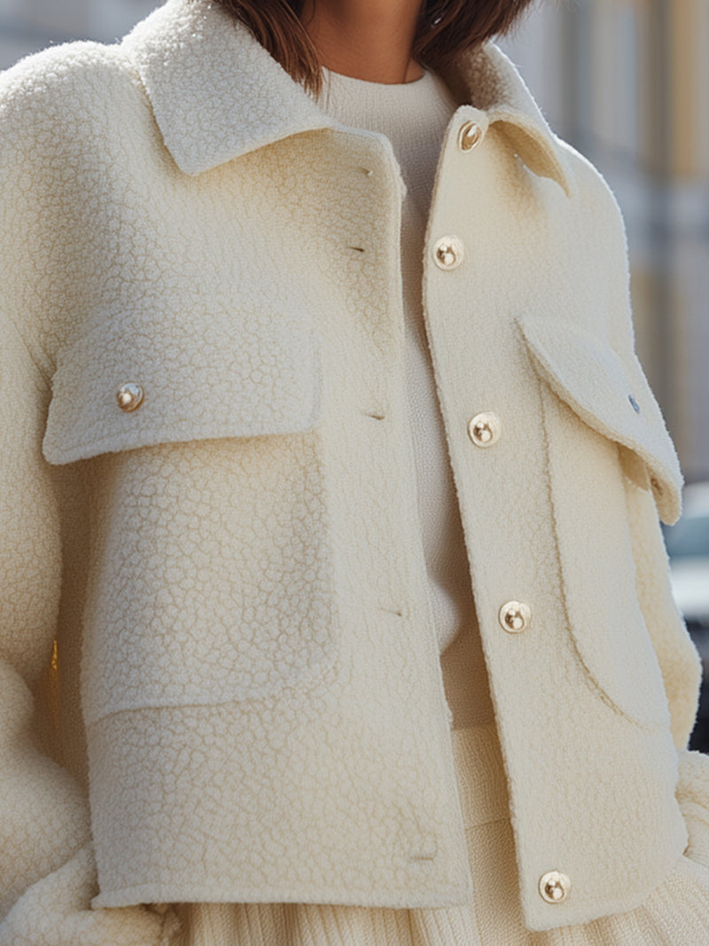 Cream Textured Cropped Jacket