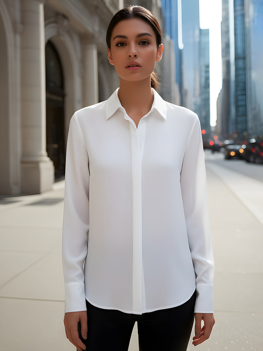 Sequin-Back Keyhole Tailored Blouse