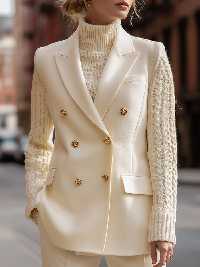 Knit Turtleneck Sweater And Double-Breasted Blazer Set