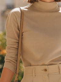 Fine-Rib Mock Neck Long-Sleeve Knit Top