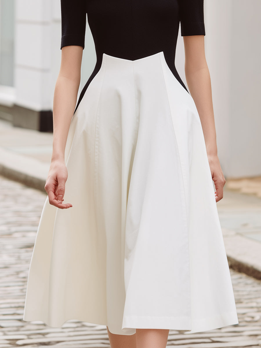 High-Waist Sculpted A-Line Midi Dress